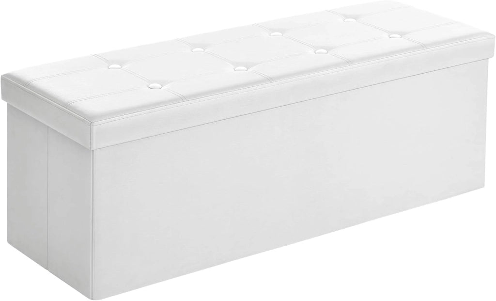 SONGMICS Cassapanca Contenitore 120L, Pouf Contenitore, Panca Poggiapiedi Pieghevole, Capacità di Carico di 300 kg, Seduta Imbottita, Bianco LSF702.