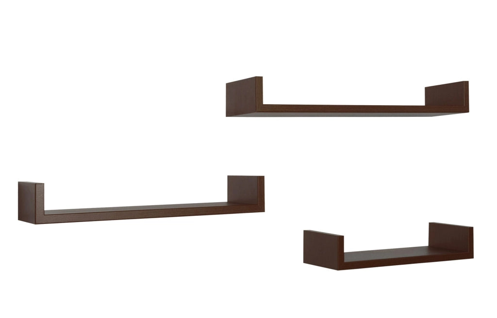Set 3 Mensole da Parete 60-50-40x15,5x8 cm in Fibra di Legno Calamita Wengè