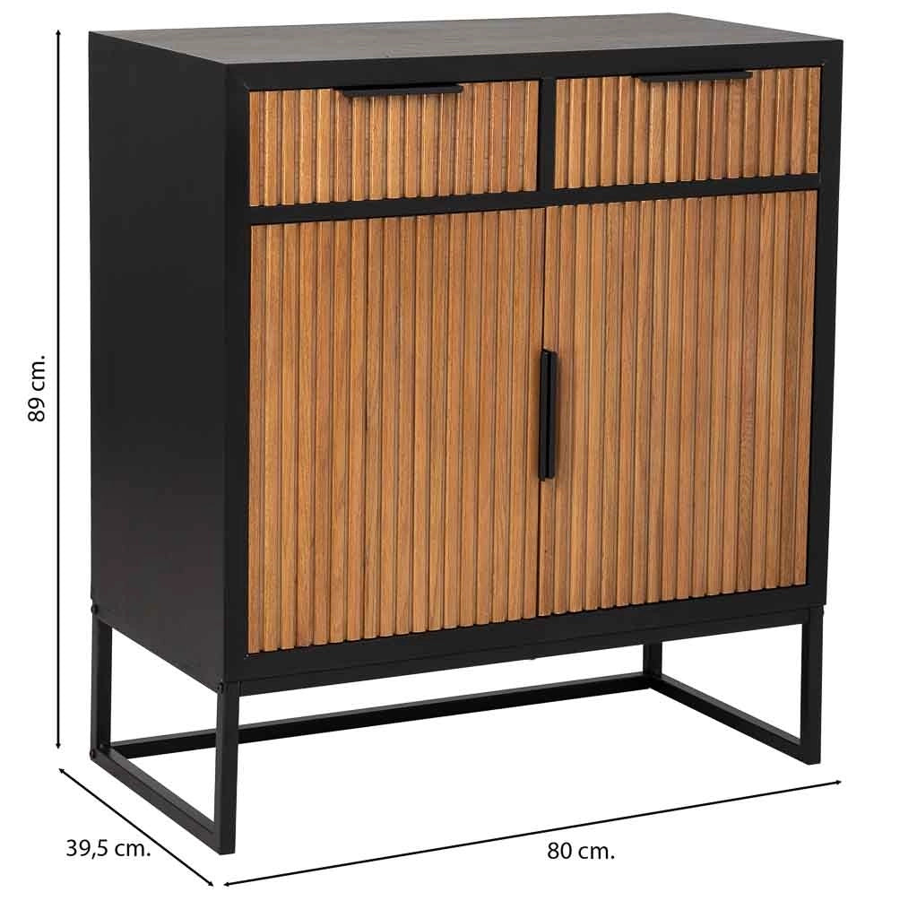 Credenza con 2 cassetti e 2 ante in legno e metallo nero 80x39,5x89