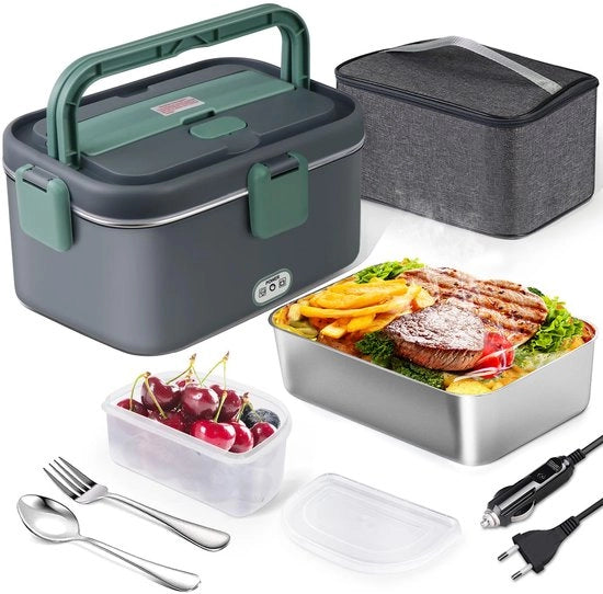 Elektrica da viaggio 1,8L 80W, 12V/24V/220V Grande riscaldatore alimentare elettrico con borsa, forchetta e cucchiaio in acciaio inox per auto, camion, ufficio