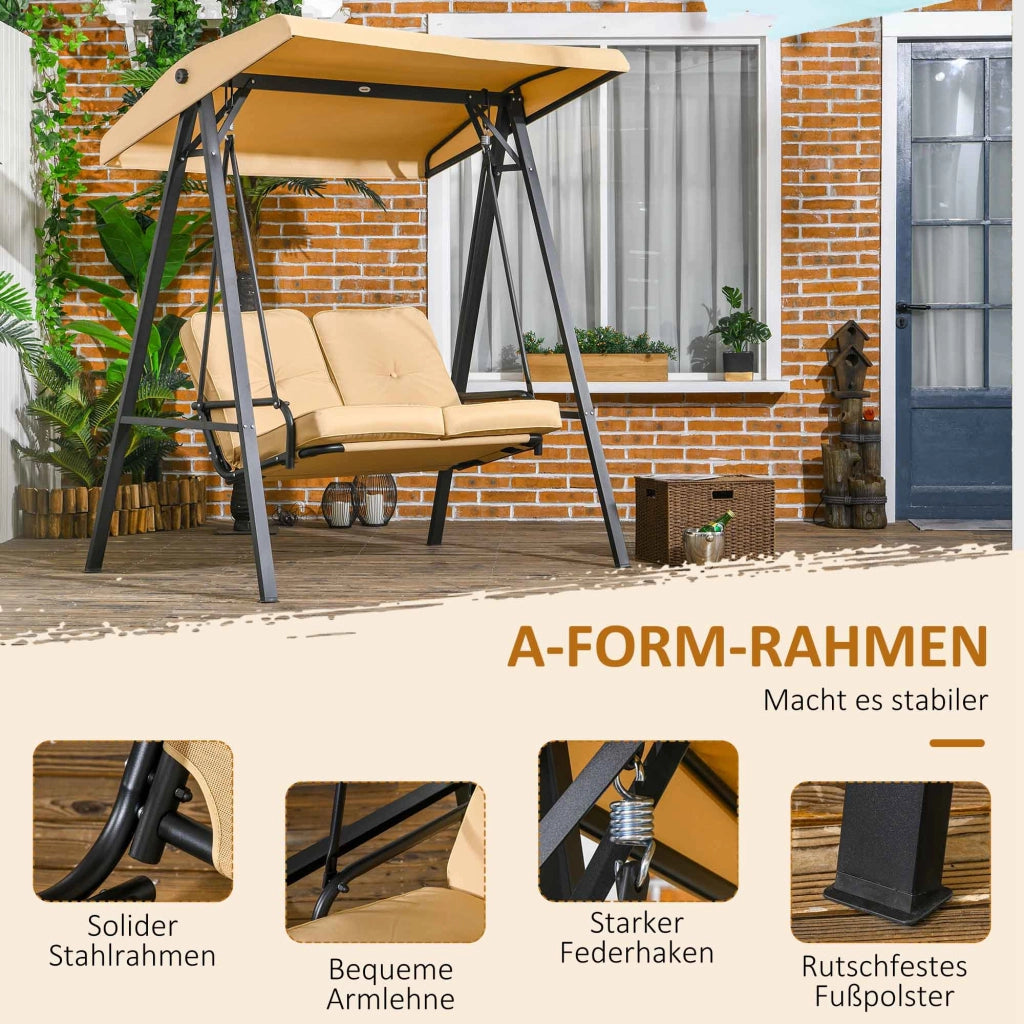 Altalena da Giardino 2 Posti con Tetto Regolabile ¨C Zephmum ¨C Beige 145x116x172 cm
