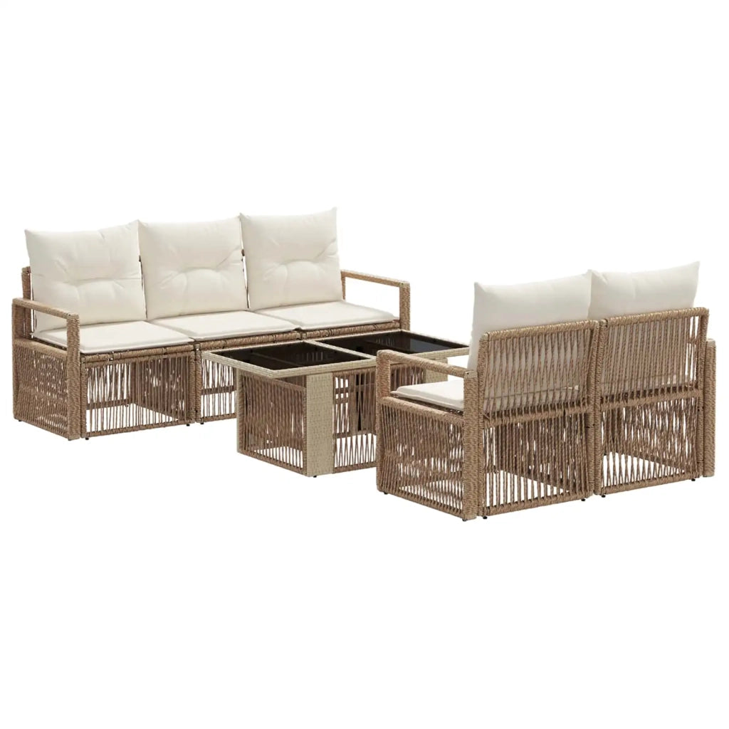 Set Divano da Giardino 6 pz Beige e Bianco Crema polyrattan 3437052