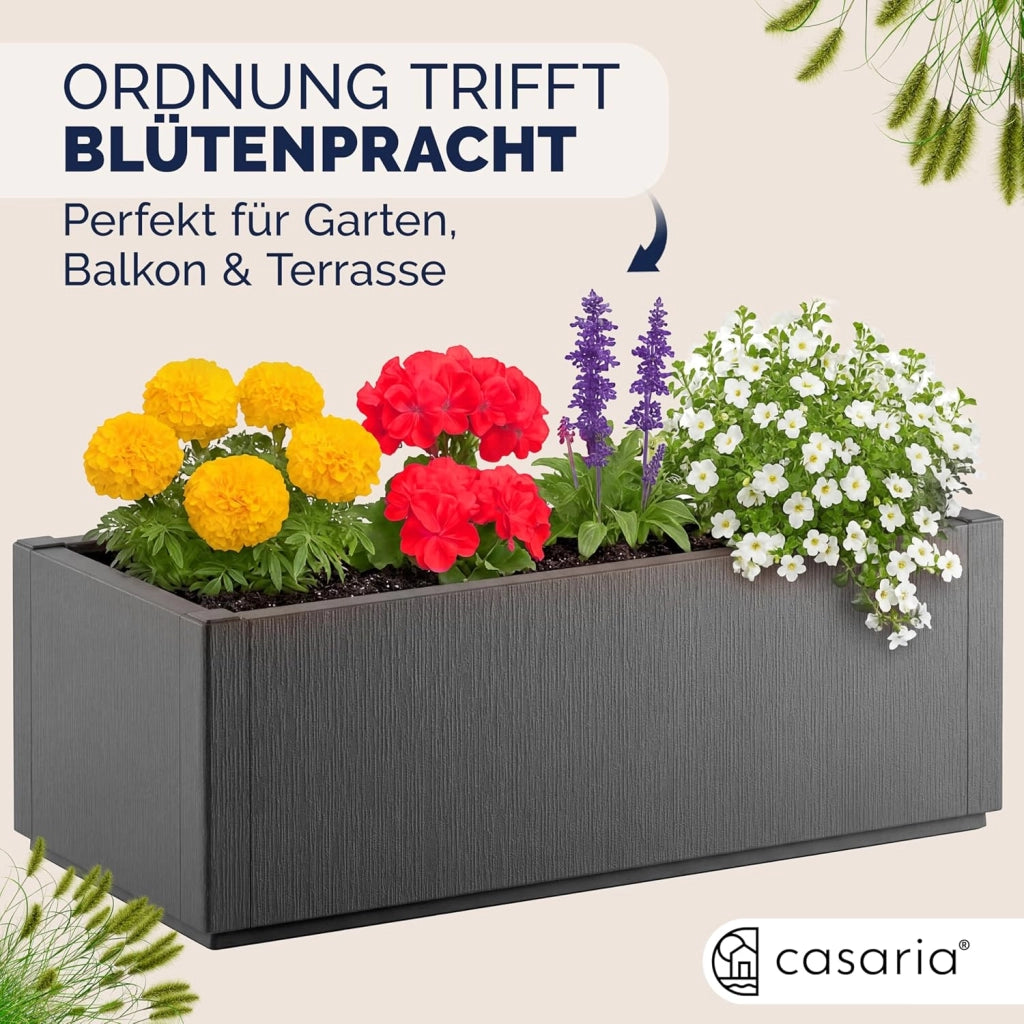 ® 2x Fioriera da Esterno Ethica in Plastica 80L 80x36x35cm Base Drenante Fioriere da Giardino Vaso Grade per Fiori Vasi per Piante Rettangolari