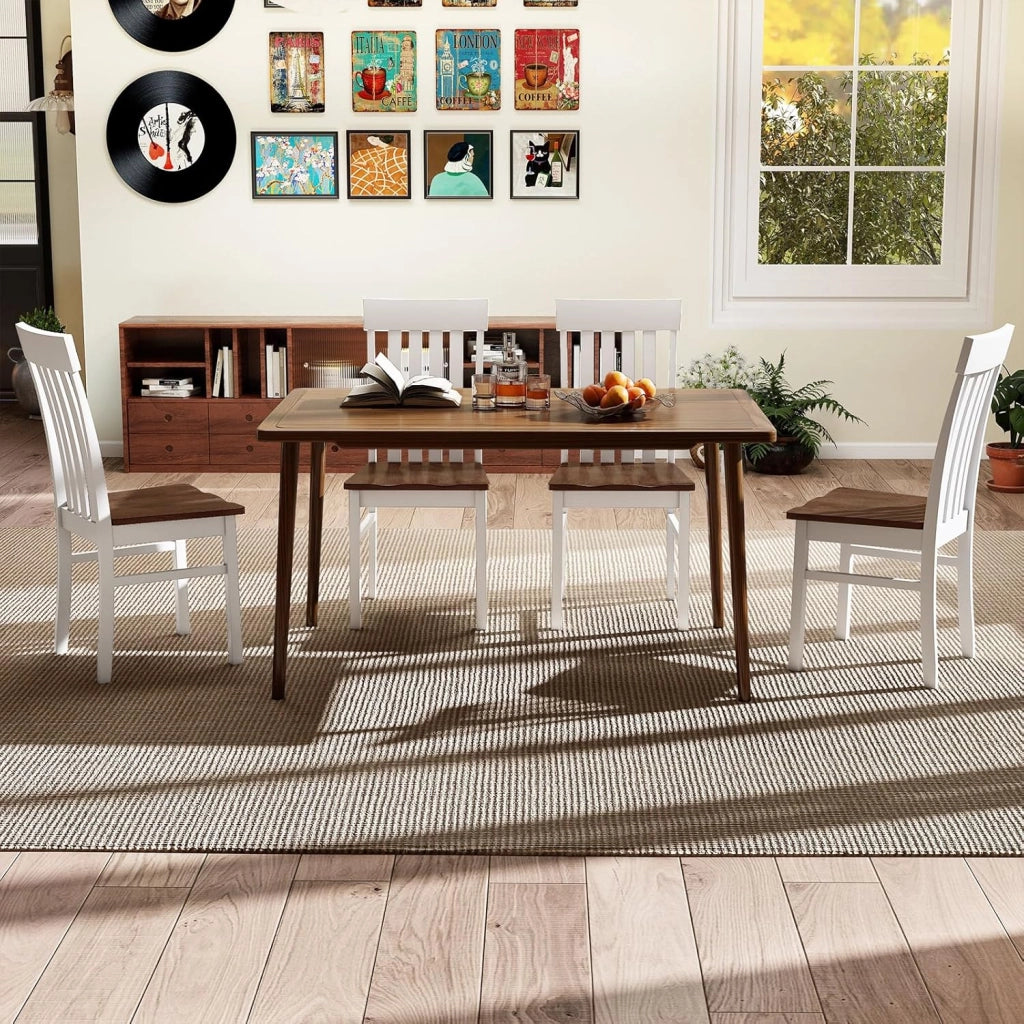 Set di 2 sedie da sala da pranzo, sedie da cucina con schienale cavo e seduta profilata in legno di gomma, sedie supplementari in stile rustico per soggiorno e ristorante (noce)