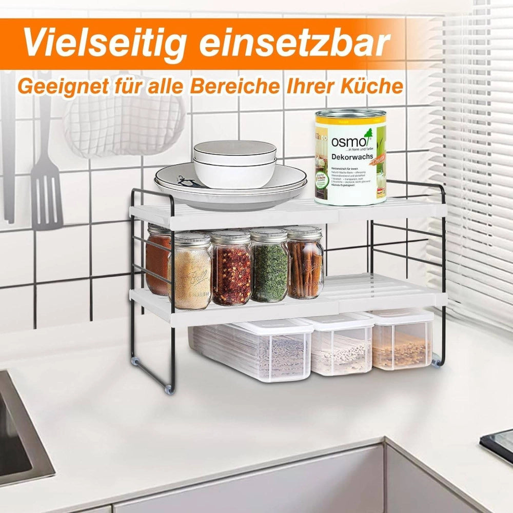 Trade Shop - Mensola Estendibile Organizer Da Cucina Portaspezie Scaffale A 3 Ripiani Multius -