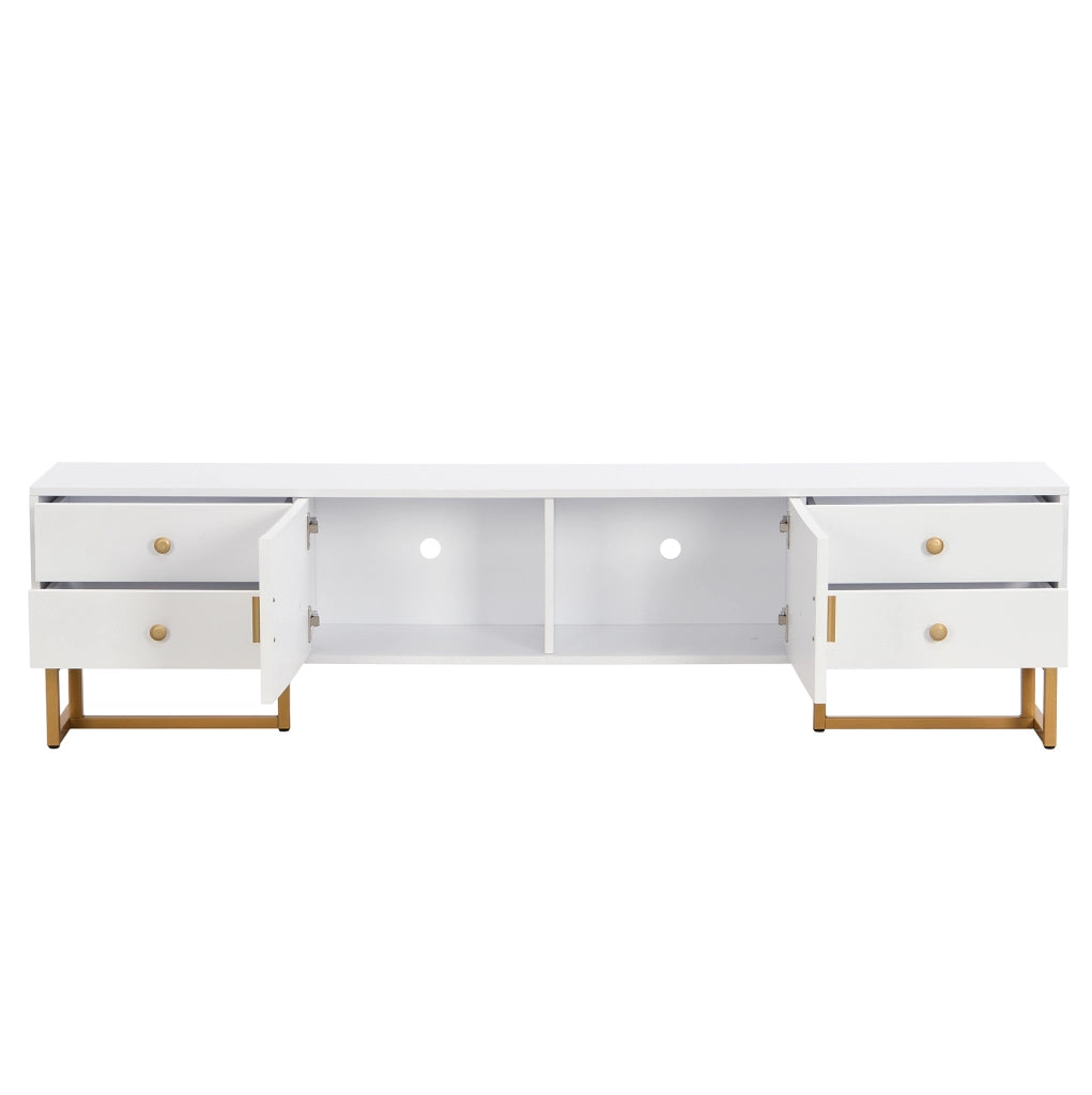 Mobile TV 175 cm con 4 cassetti; 2 ante; MDF; bianco; dettagli oro