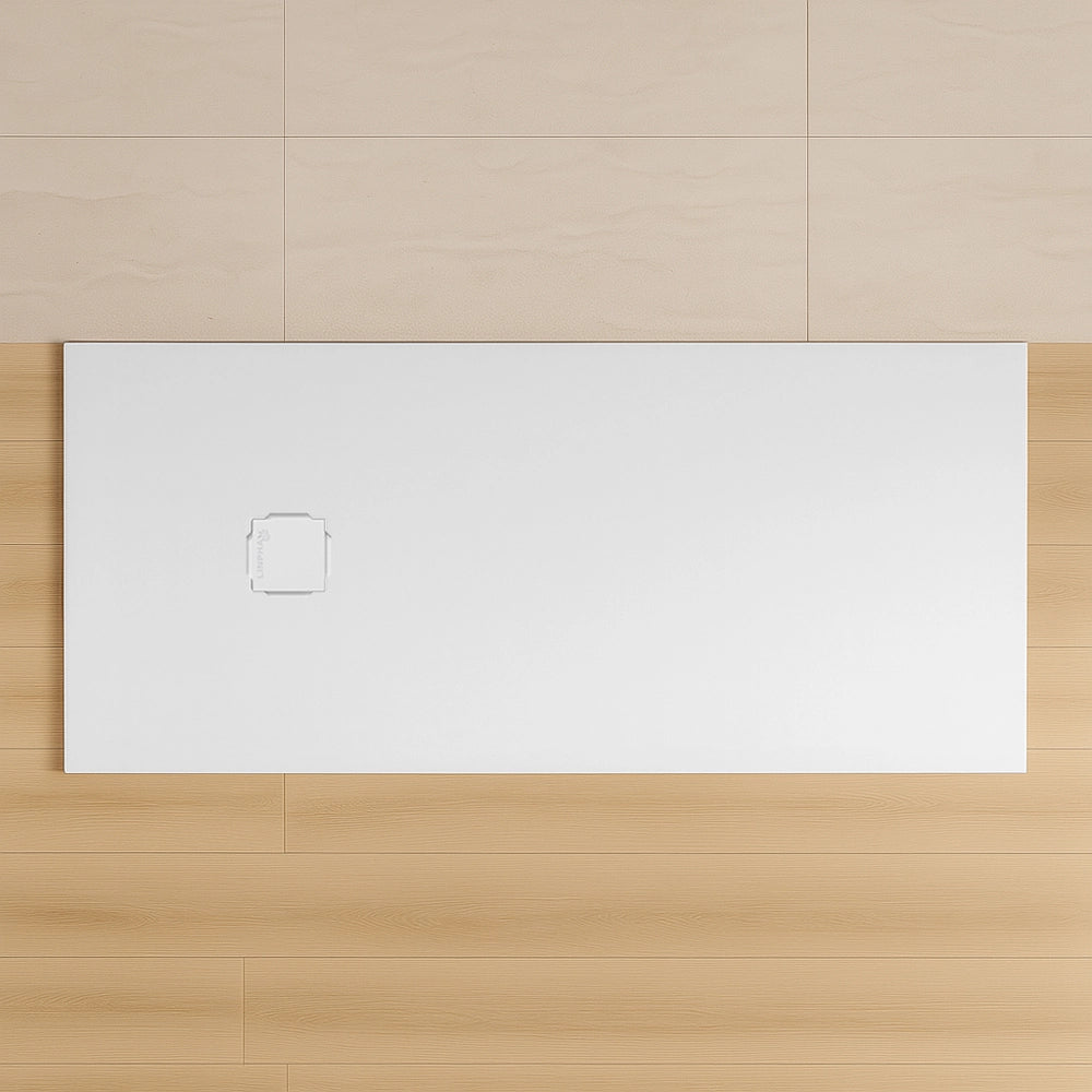 Piatto doccia 70x200 in marmoresina bianco con griglia in acciaio inox Harmony