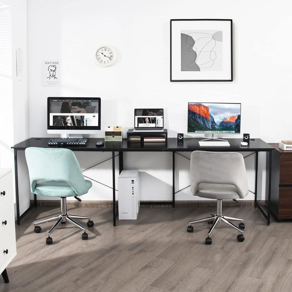 Scrivania Angolare per Computer con Supporto per Monitor, Scrivania Porta PC in Legno, Scrivania Salvaspazio e Moderna per Ufficio e Studio, 240 x 60 x 74 cm (Nero)