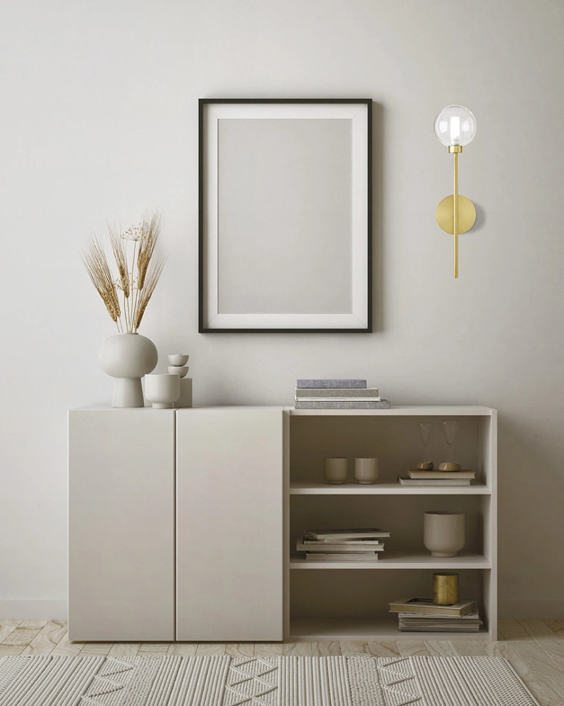 DOM APPLIQUE A PARETE 1 LUCE  VETRO TRASPARENTE CICLINDRO SATINATO MONTATURA ORO ATTACCO G9