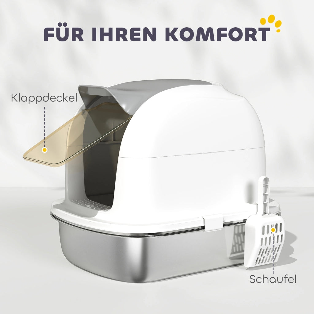 Casetta per Gatti con Coperchio in Acciaio Inossidabile ¨C zephmum ¨C 52x41x42 cm Bianco