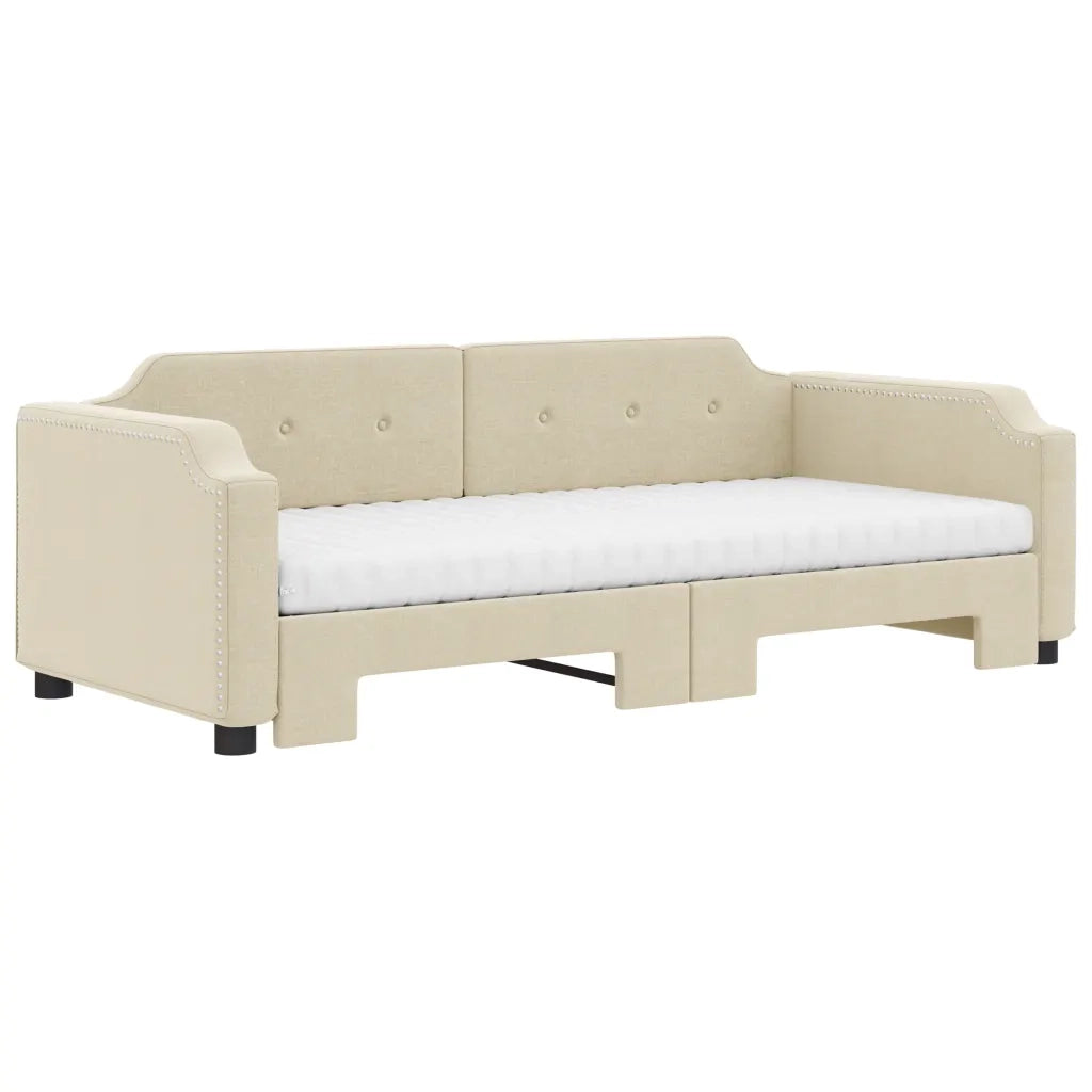 Divano Letto Estraibile con Materassi Crema 90x200 cm Tessuto 3197656