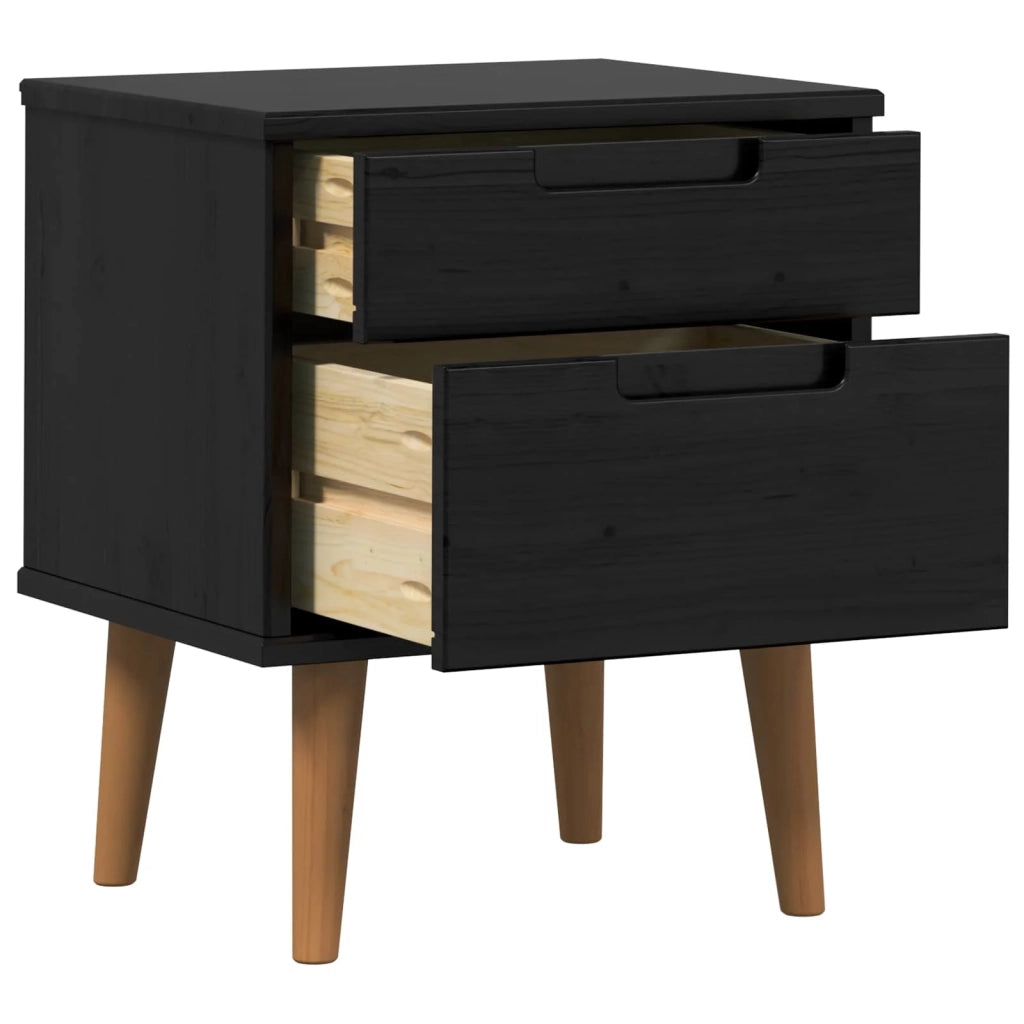 Comodino | Armadio da Notte | Mobiletto da notte Nero 40 x 35 x 48 cm Legno di pino massiccio