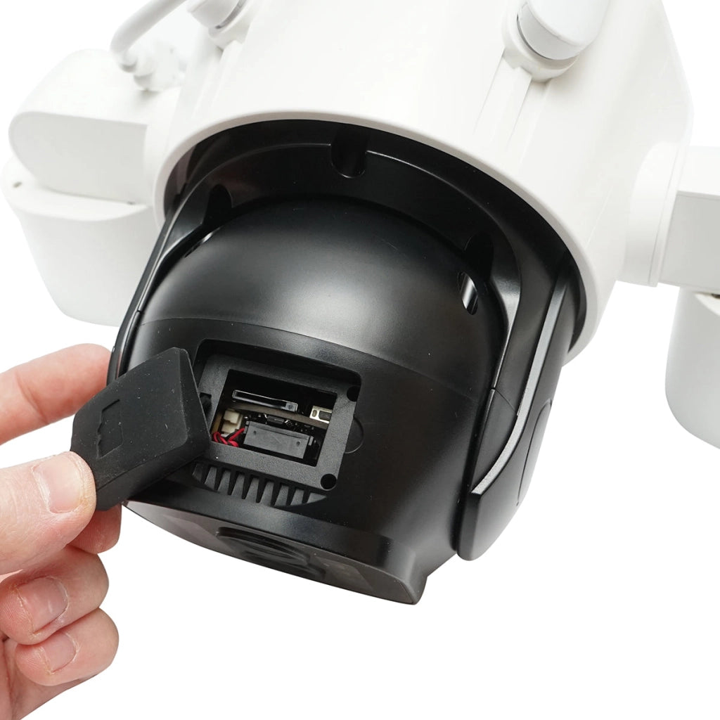 Telecamera di sorveglianza con 4 lenti, 3 obiettivi da 16 MP, WIFI 2.4GHz, rotazione a 360 gradi PTZ con sensore di movimento, zoom 10X, allarme, visione notturna IR, rilevamento umano e applicazione IPC360 Home