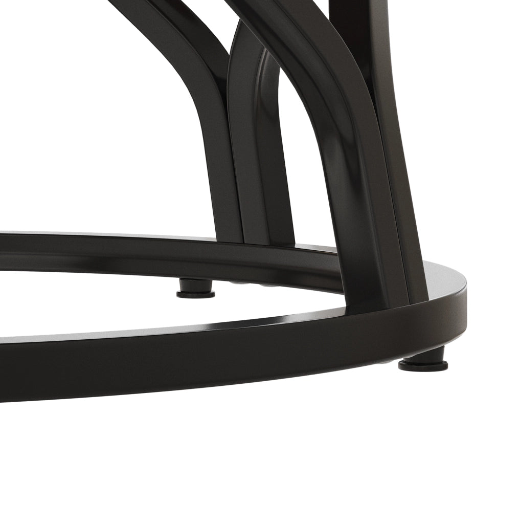 Tavolo da pranzo rotondo 100 x 100 x 75 cm in MDF effetto noce e metallo nero; con ripiano