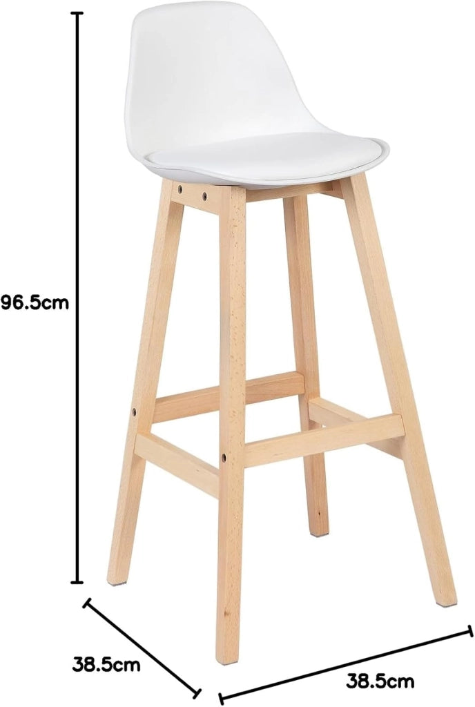 Sgabello da Bar Sedia Alta Cucina Ristorante con Schienale Poggiapiedi PU Legno Moderno 4 Pezzi Bianco, BH44ws-4