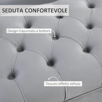 Panca Imbottita Fondoletto in Tessuto Vellutato e Base in Metallo Dorato, 118x45x42cm, Grigio