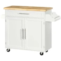 Carrello da Cucina con Portaspezie e Porta Asciugamani, Isola da Cucina, 109 cm x 40 cm x 89 cm, Bianco