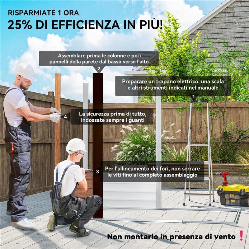 CASETTA DA GIARDINO PORTA ATTREZZI CON PORTE SCORREVOLI E PARETI EFFETTO LEGNO, 2.3X1.5X2 M, MARRONE