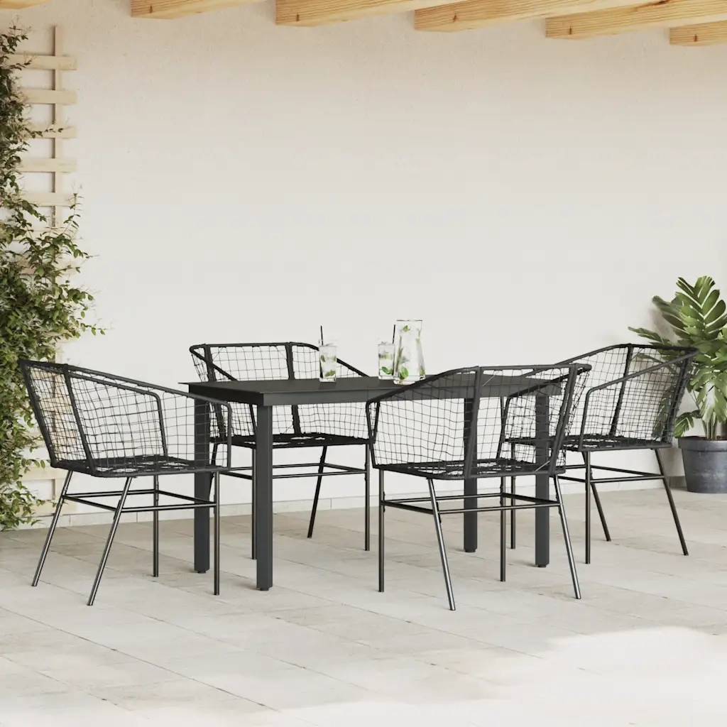 Set Mobili da Pranzo per Giardino 5 pz Nero Polyrattan Vetro 3334585