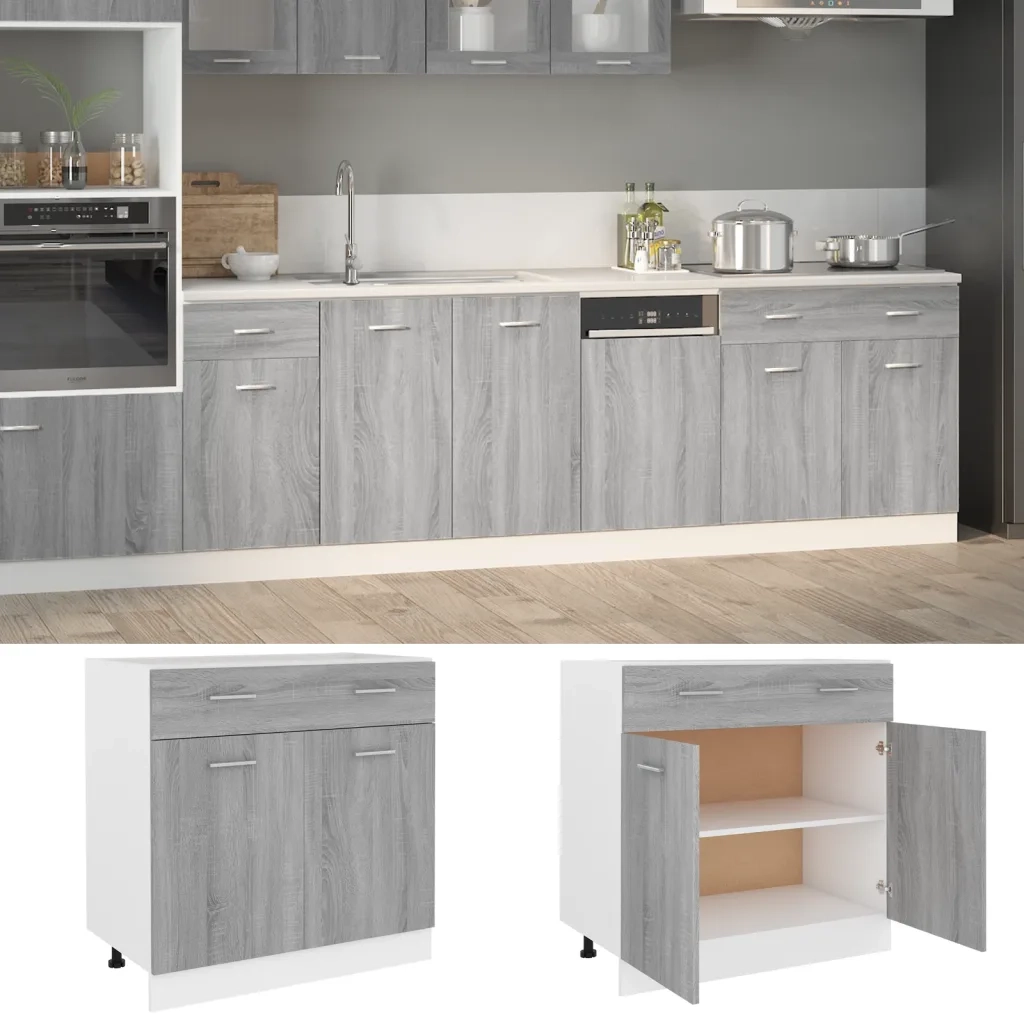 Mobile con Cassetto Grigio Sonoma 80x46x81,5 Legno Multistratocod mxl 103775