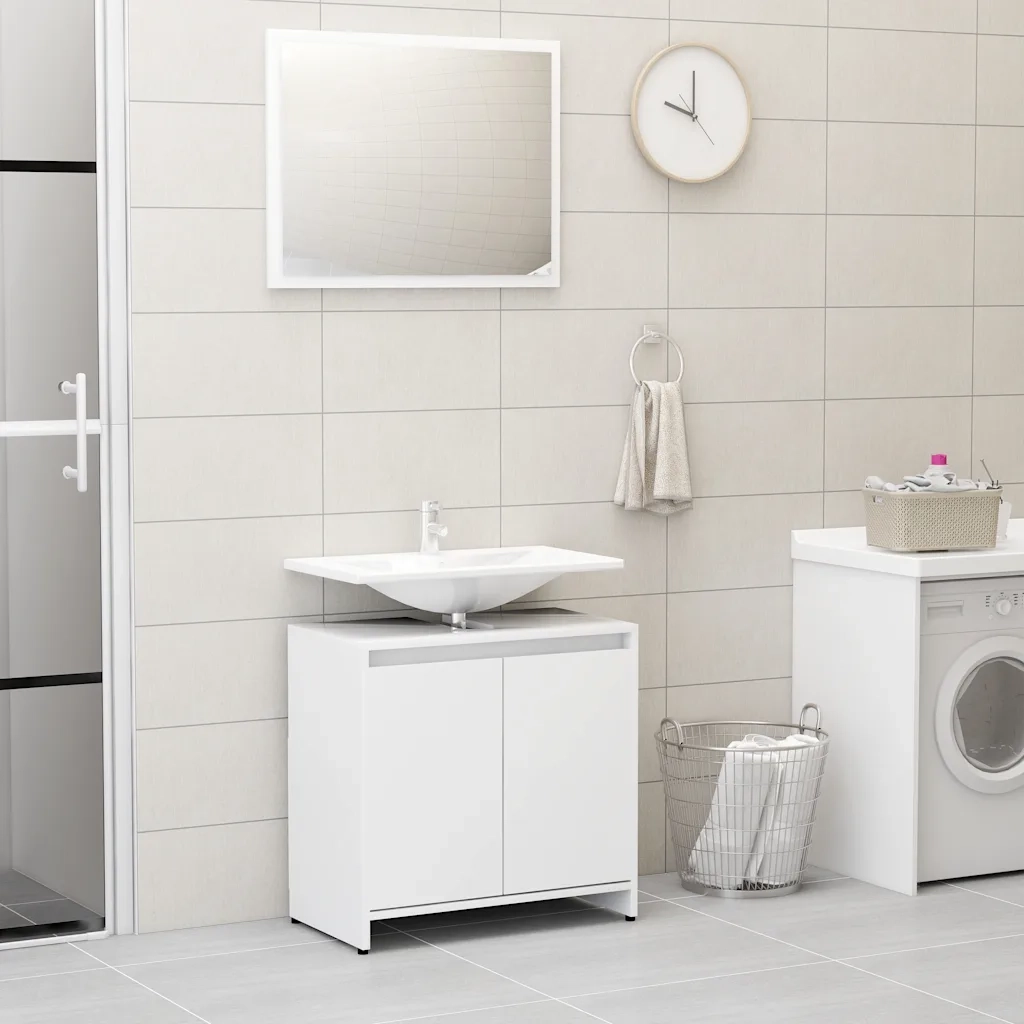 Set Mobili da Bagno Bianco in Legno Multistrato 802651