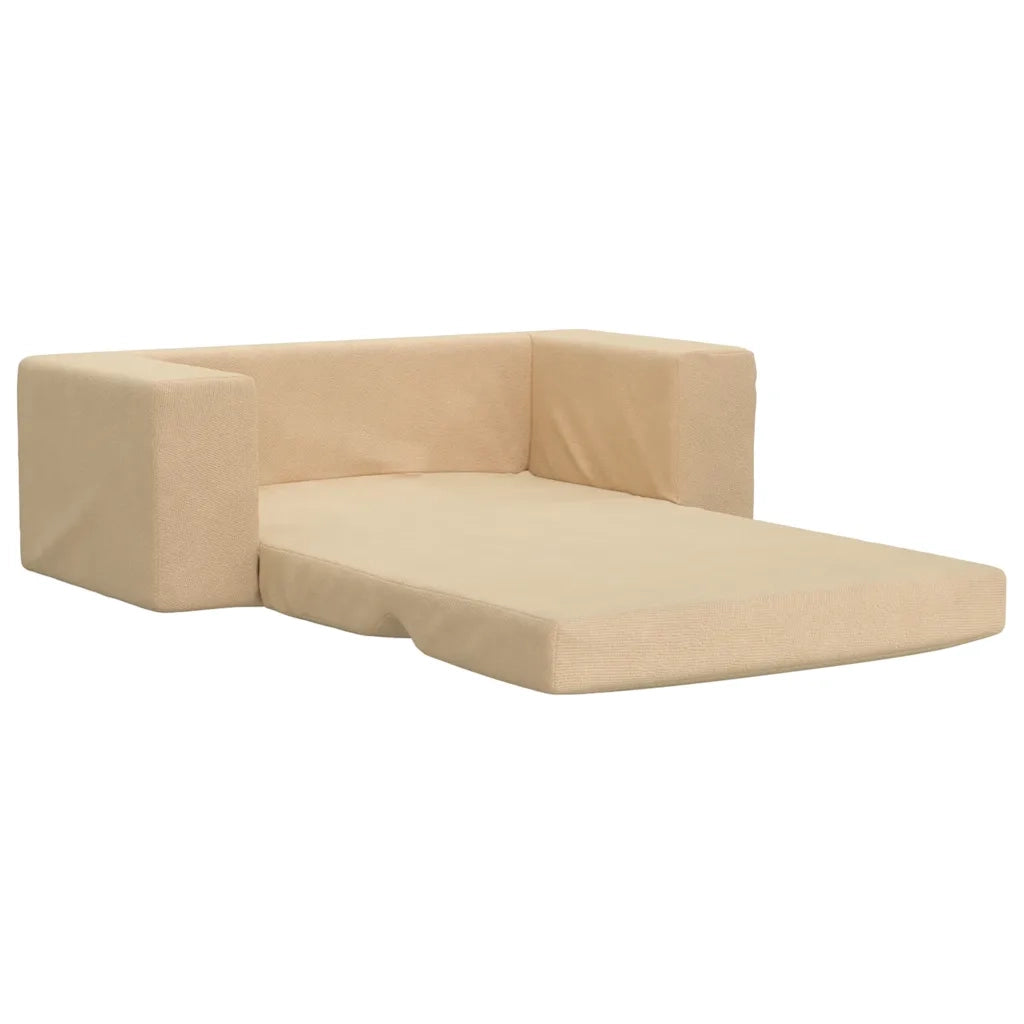 Divano Letto per Bambini a 2 Posti Crema in Morbido Peluche 357031