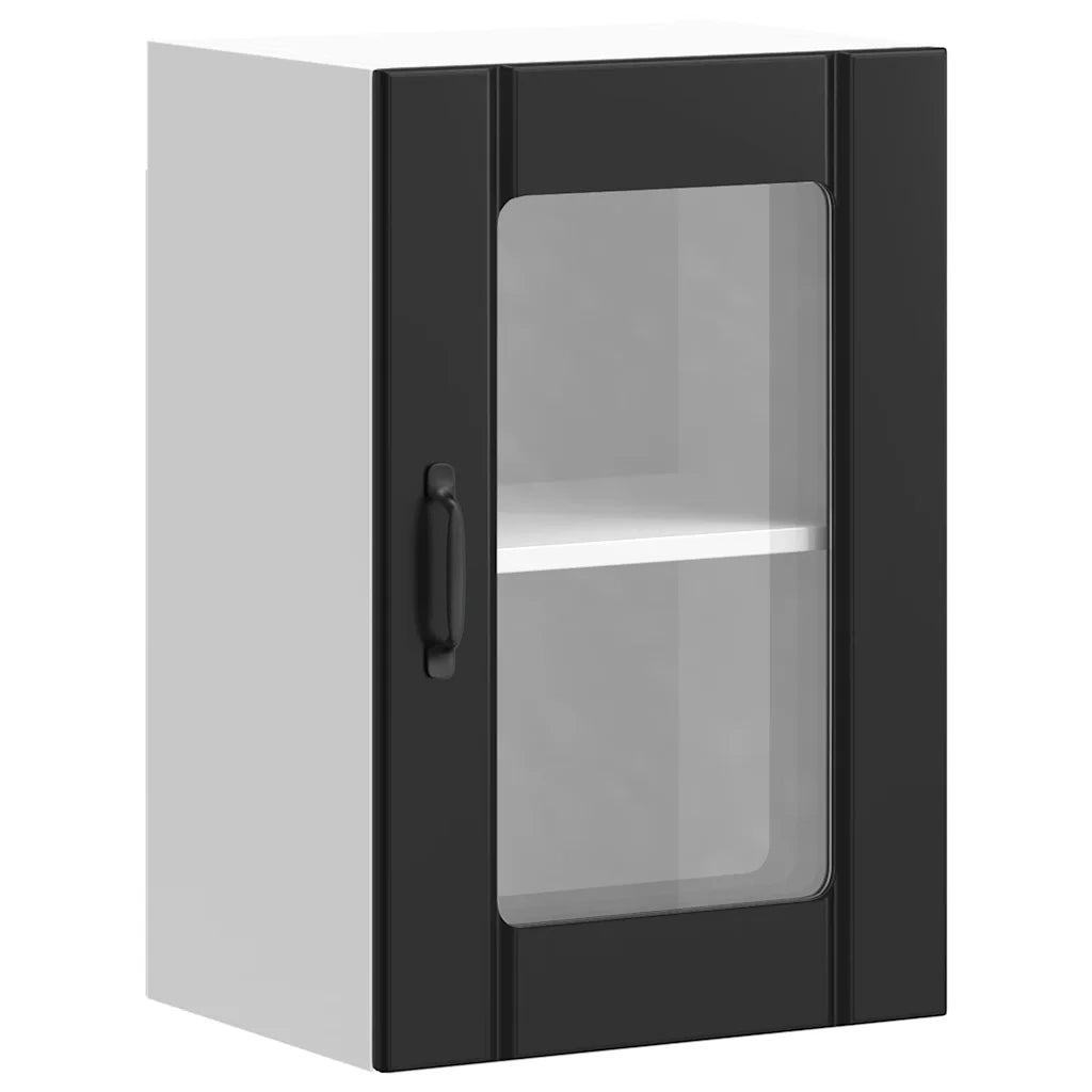 Pensile da Cucina con Porta in Vetro-Mobile Cucina da Parete Lucca Nero