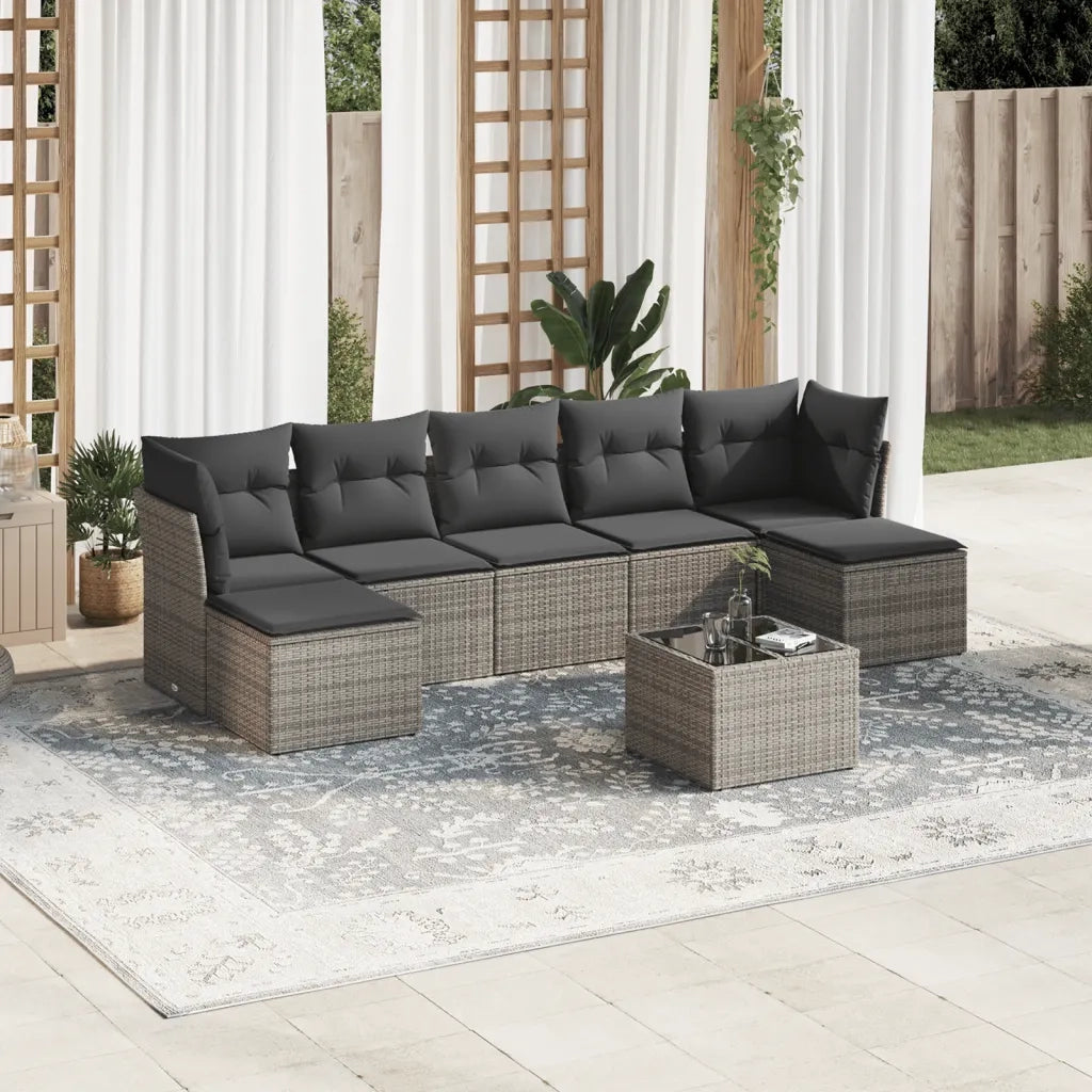 Set Divano da Giardino 8 pz con Cuscini Grigio in Polyrattancod mxl 87959
