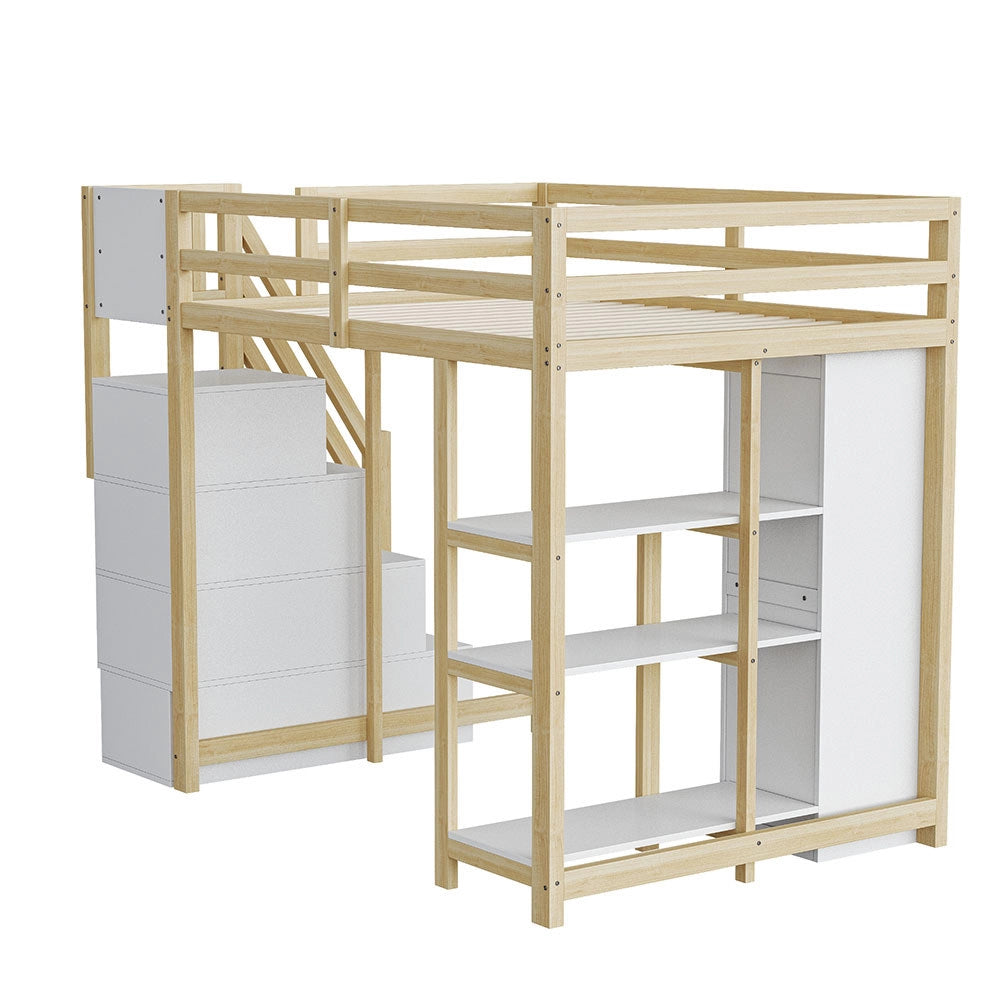 Letto a soppalco 140x200 cm - Xylo - Con cassetto e comodino, colore legno