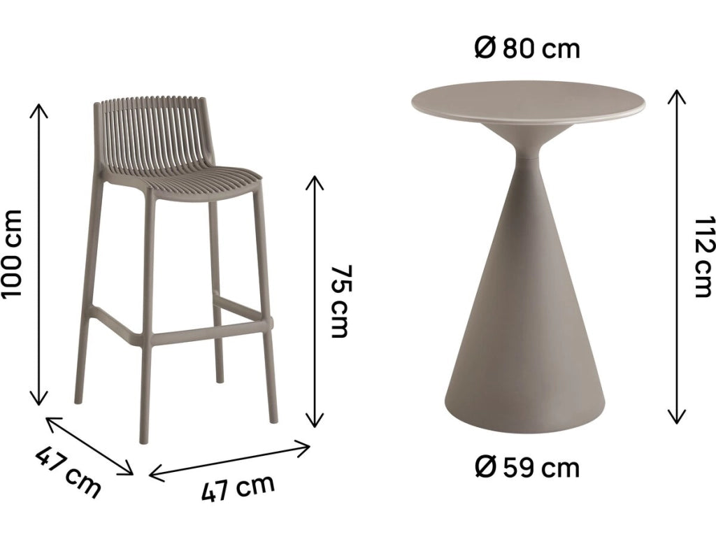 Tavolo e seggioloni da giardino bistrot impilabili "Néora" - 2 posti - Taupe