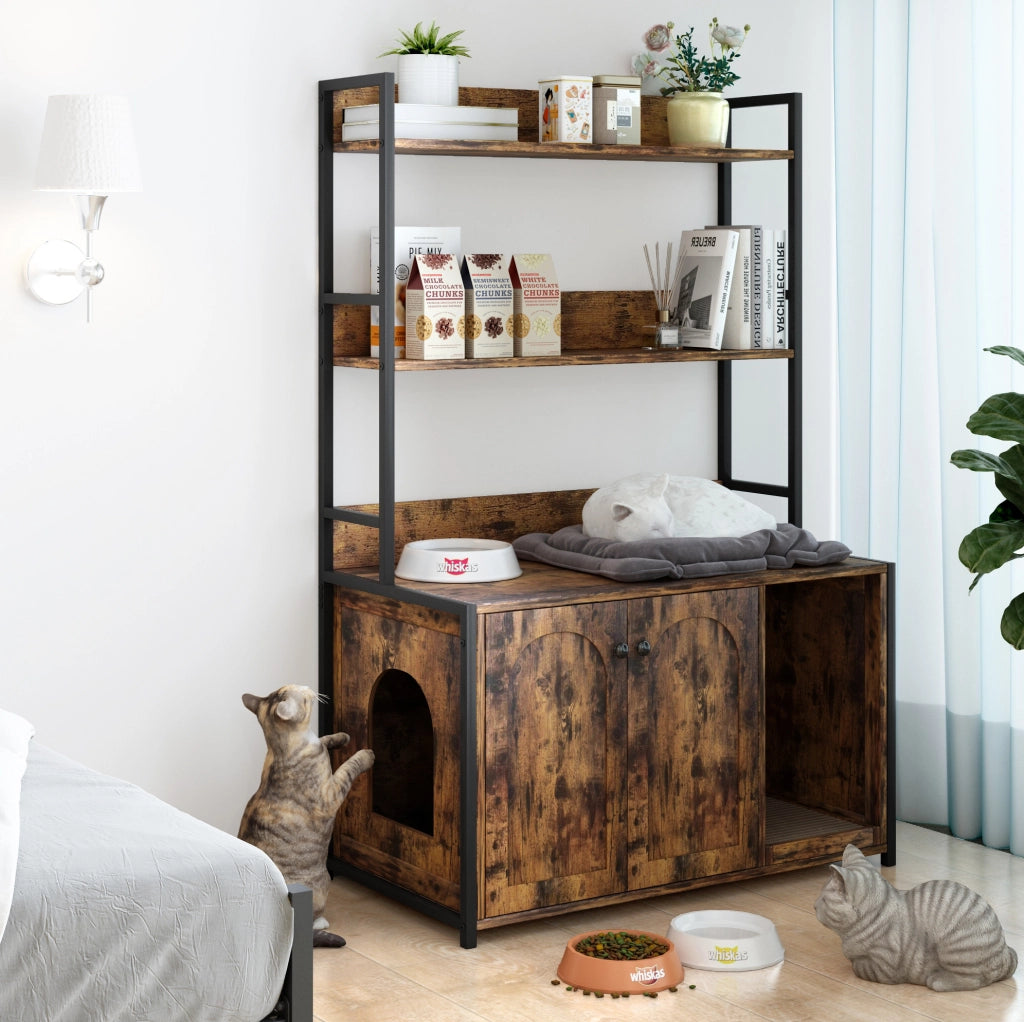 ARMADIO LETTIERA GATTO 3 RIPIANI 2 PORTE MARRONE MDF E METALLO