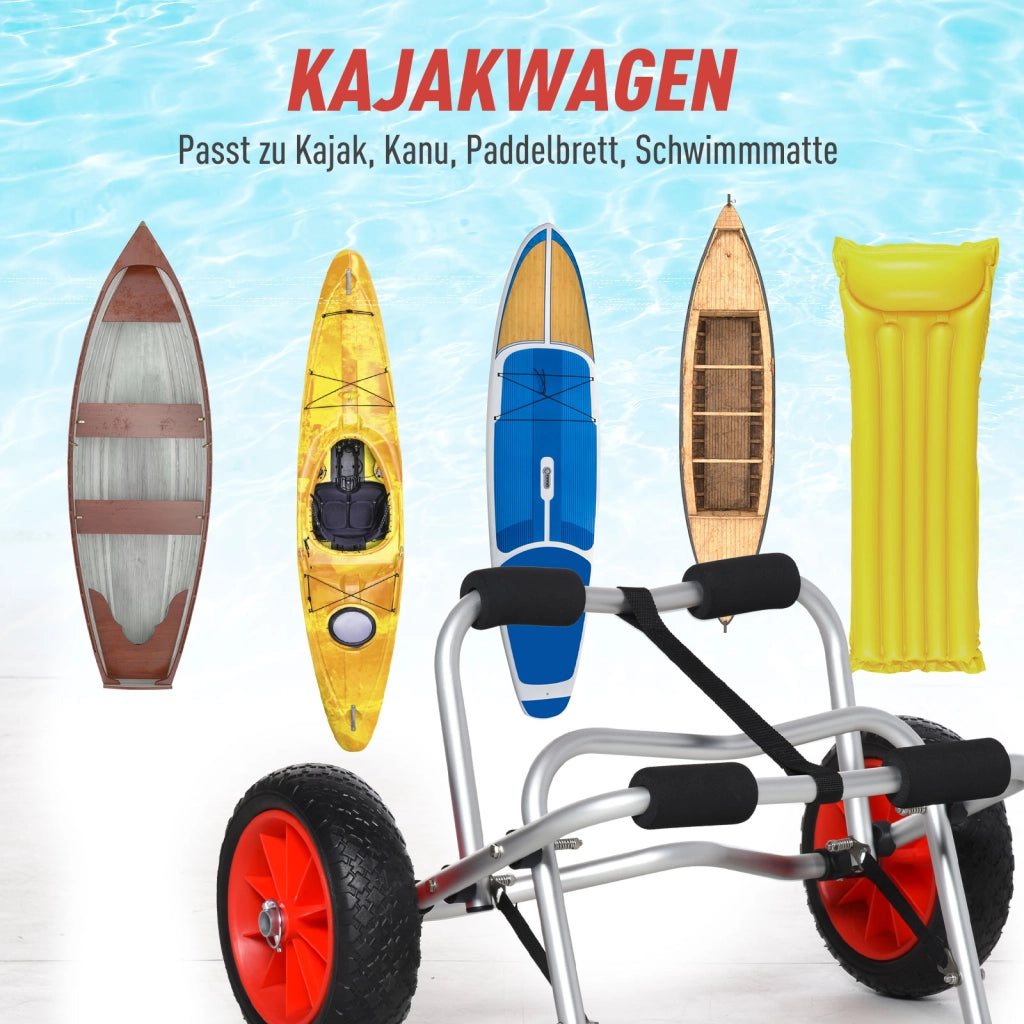 Carrello Pieghevole per Canoa Kayak Surf ¨C Xylo ¨C Alluminio Argento 75kg 68x44,5x40cm