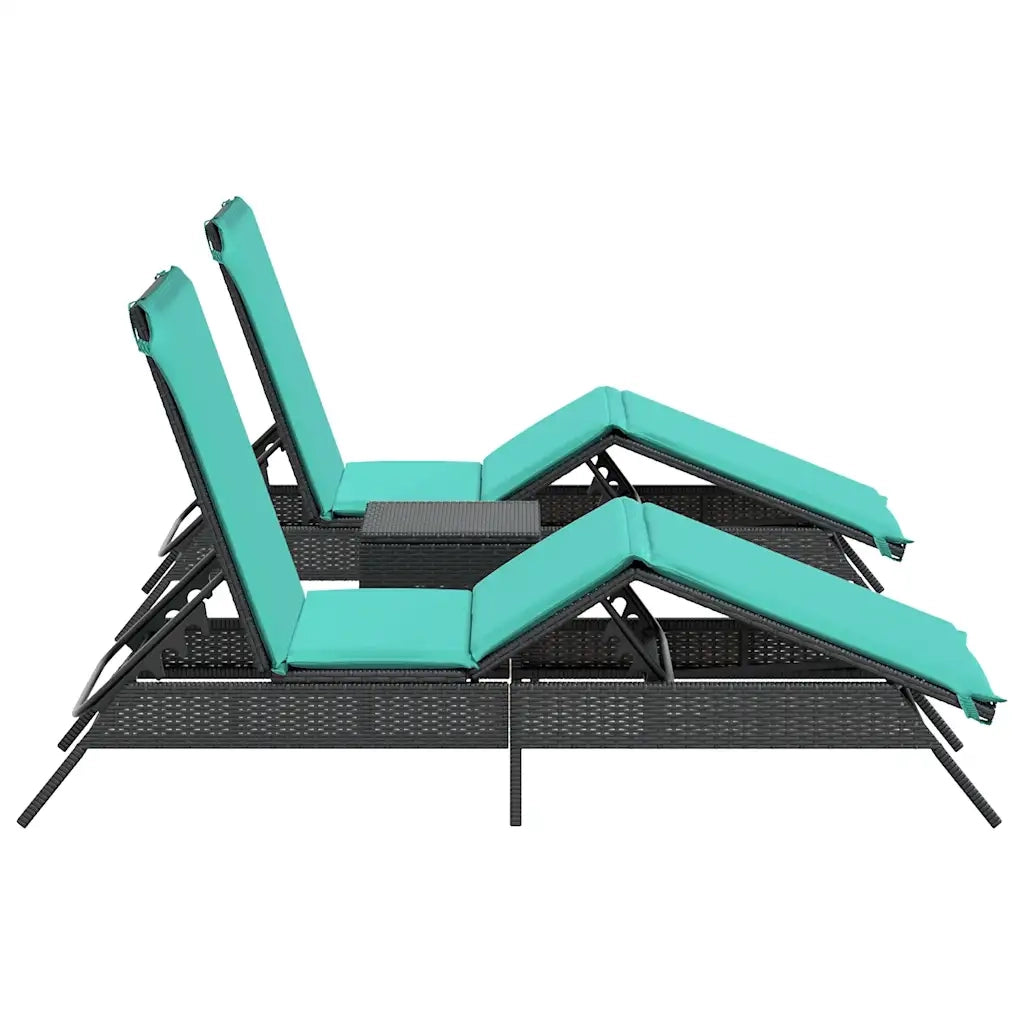 Lettini Prendisole 2 pz con Tavolino Nero in Polyrattan 4002718