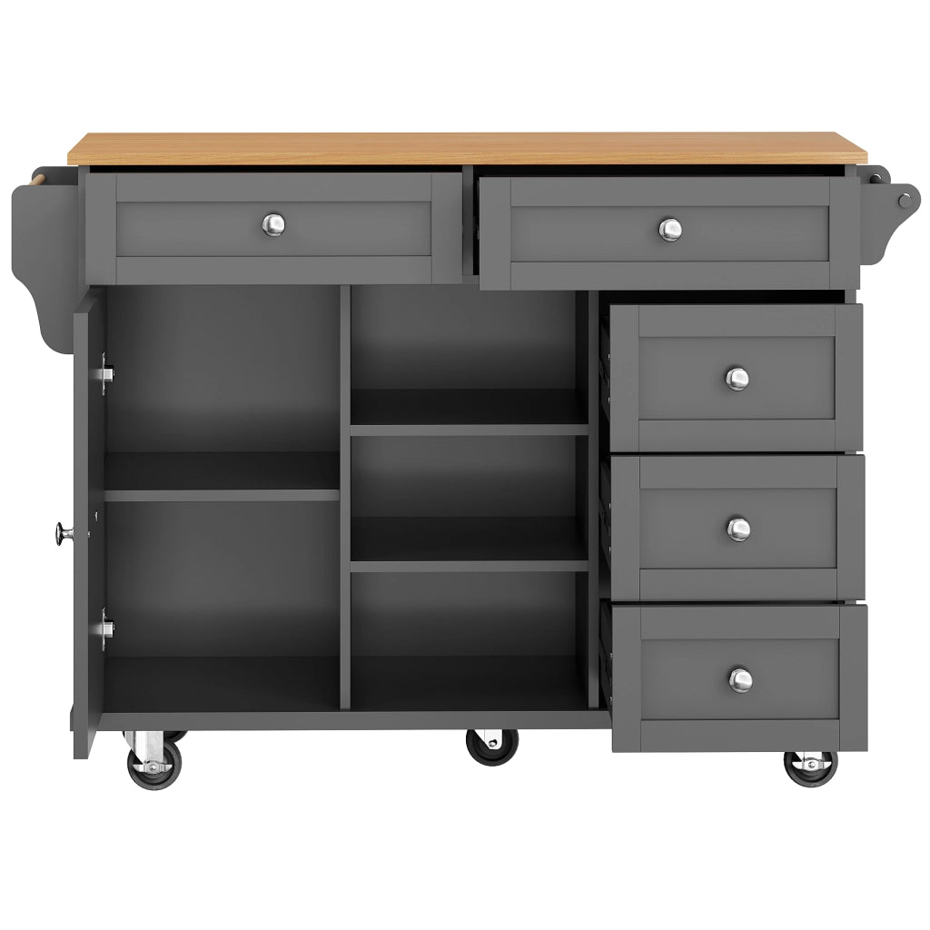 OKWISH Carrello da cucina con 5 cassetti, 1 armadietto, 2 vani, ripiano regolabile e ruote, per cucina, 134×46×92 cm