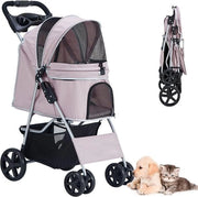 Carriolo per cani pieghevole - contenitore per cani fino a 15 kg - trasportino per animali domestici - rosa chiaro