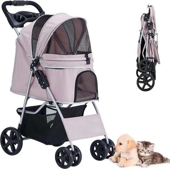 Carriolo per cani pieghevole - contenitore per cani fino a 15 kg - trasportino per animali domestici - rosa chiaro