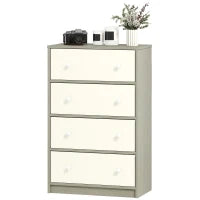Cassettiera 4 Cassetti Pieghevoli con Maniglie Doppie, in Legno, Acciaio e Tessuto, 58x30x91 cm, Bianco e Grigio