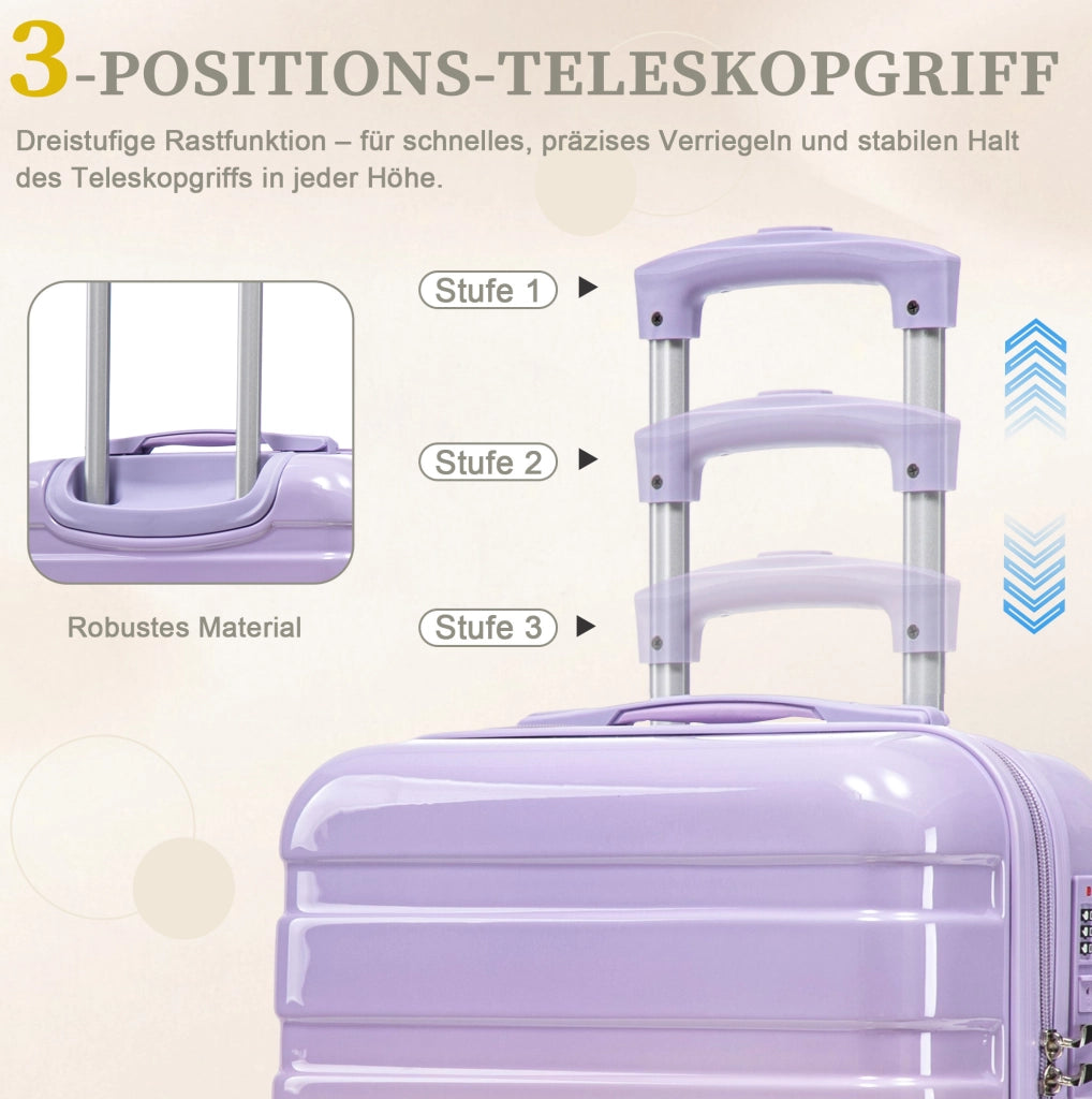 Set Valigie Rigide BEAUNIV PC 20" + Borsa Cosmetici 14" Viola con Serratura a Combinazione