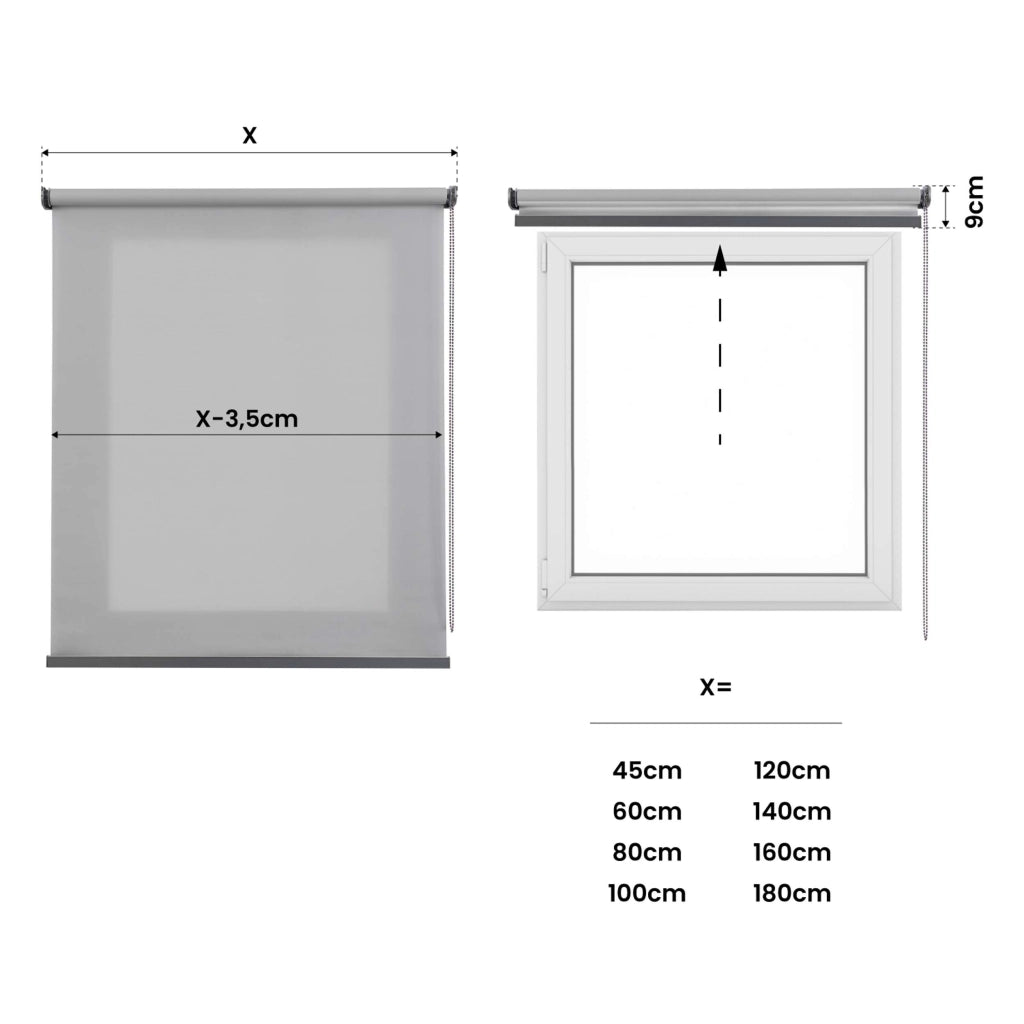 Tenda a Rullo traslucido Premium Finiture in Alluminio Grigio 80 x 250 cm
