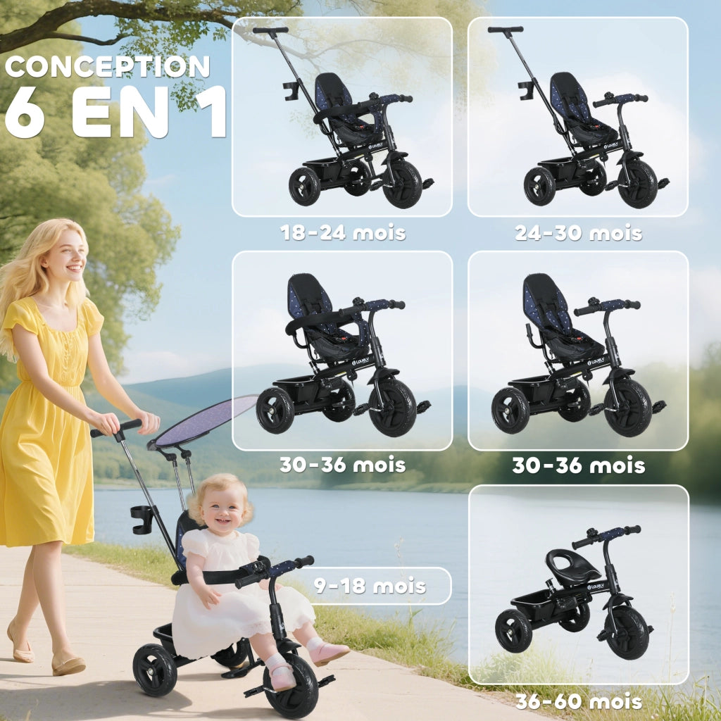 Triciclo per Bambini Pieghevole con Cestino ¨C zephmum ¨C Blu e Nero 105x47x98 cm