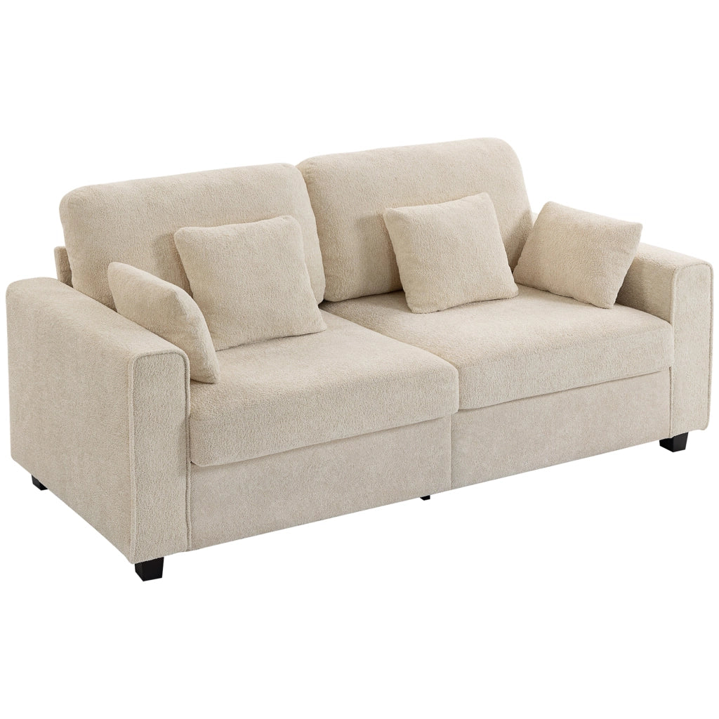Divano 3 posti in velluto beige ¨C Xylo ¨C seduta profonda con cuscini e braccioli larghi