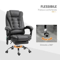 Poltrona da Ufficio Massaggiante e Reclinabile con Riscaldamento e Altezza Regolabile, Grigio