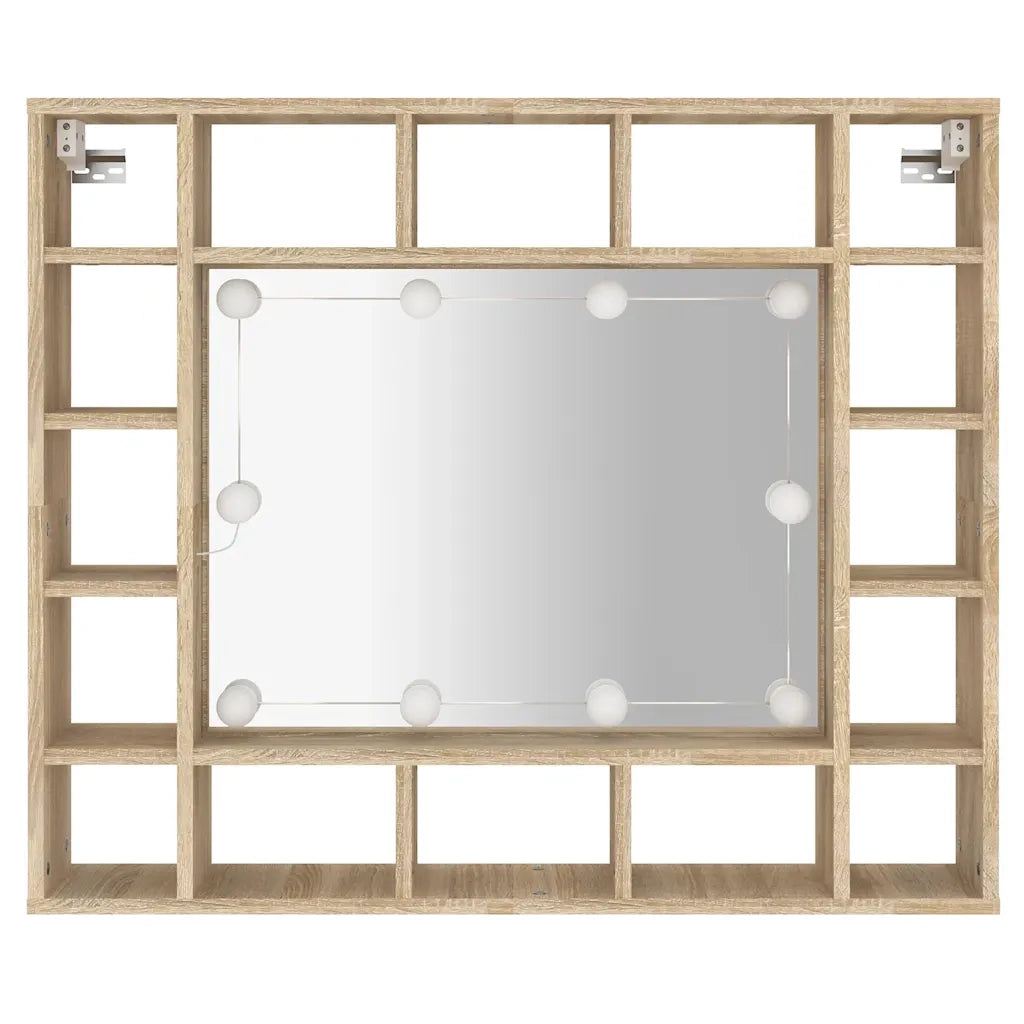 Mobile a Specchio con LED-Armadietto a Specchio Rovere Sonoma 91x15x76,5 cm