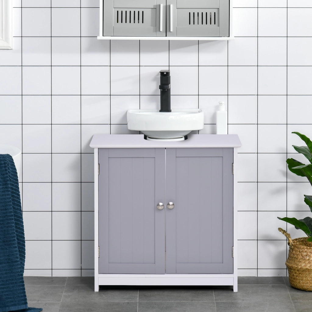 Mobile Sottolavabo per Bagno con Ripiano Regolabile ¨C Zephmum ¨C Bianco Grigio 60x30x60 cm