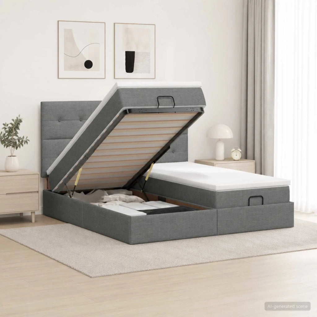 Letto Ottomano con Materasso e LED Grigio Scuro 200 x 200 cm 3458445