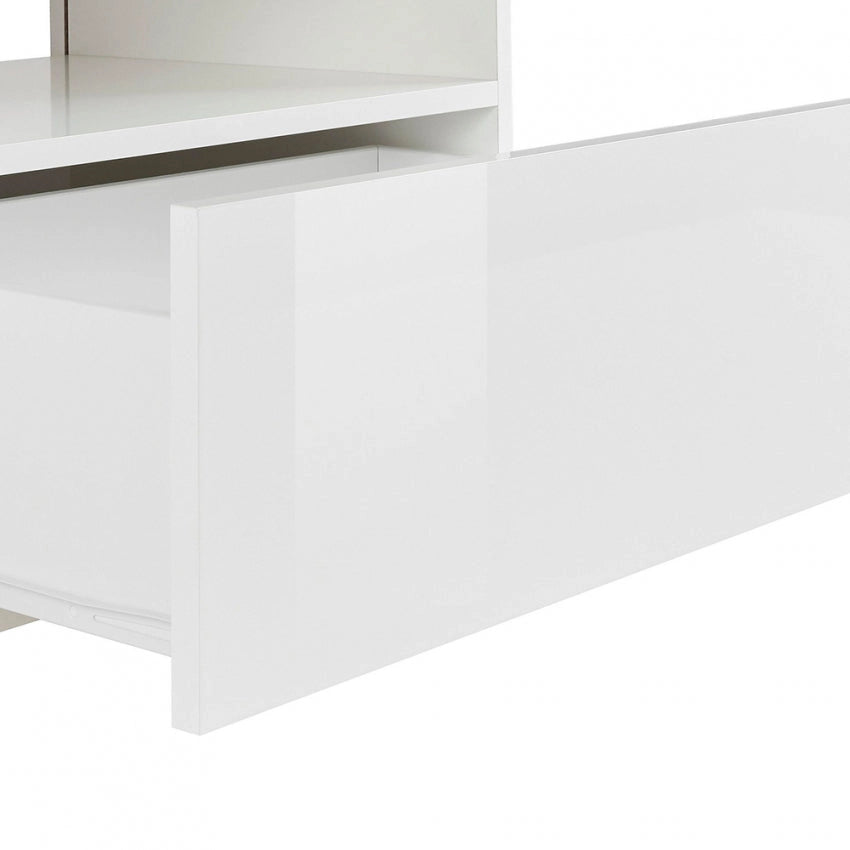 Porta TV Vega moderno con 2 ante battente e 1 cassetto - Bianco lucido