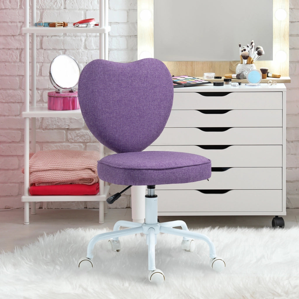 Sedia per Scrivania a Cuore con 5 Rotelle e Altezza Regolabile in Tessuto, 40x50x79-89cm, Viola