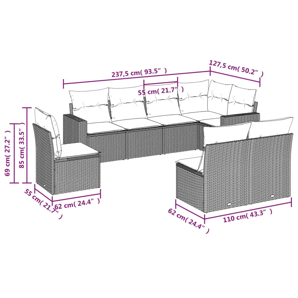 Set Divano da Giardino 8 pz con Cuscini Grigio in Polyrattan 3251407