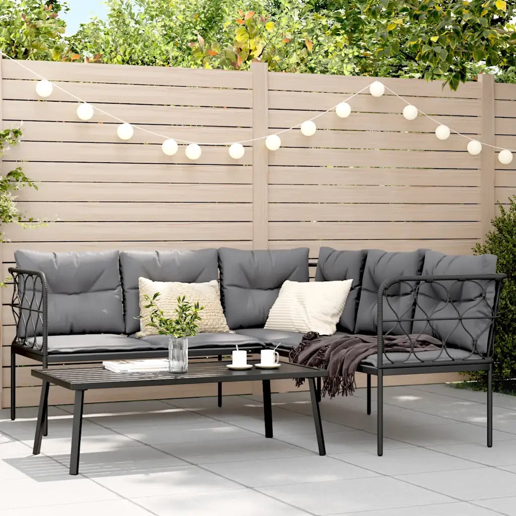 Set Divano da Giardino con Cuscini Nero Acciaio e Textilene 3283749