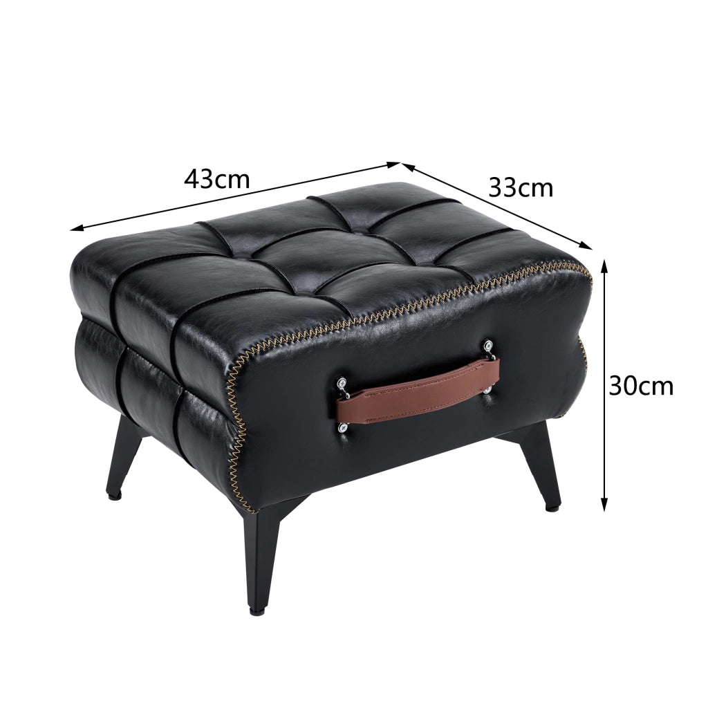 Pouf poggiapiedi multifunzione con maniglia, piedini antiscivolo e struttura stabile in pelle PU cerata e acciaio nero